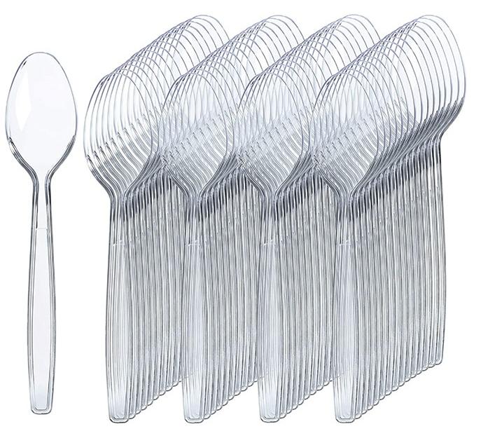 SNH Packing ملعقة بلاستيكية شفافة - ملعقة disposable ثقيلة الوزن، أدوات مائدة شفافة ثقيلة - أدوات بلاستيكية - مثالية للحفلات والمطاعم - 50 قطعة. - Image 1